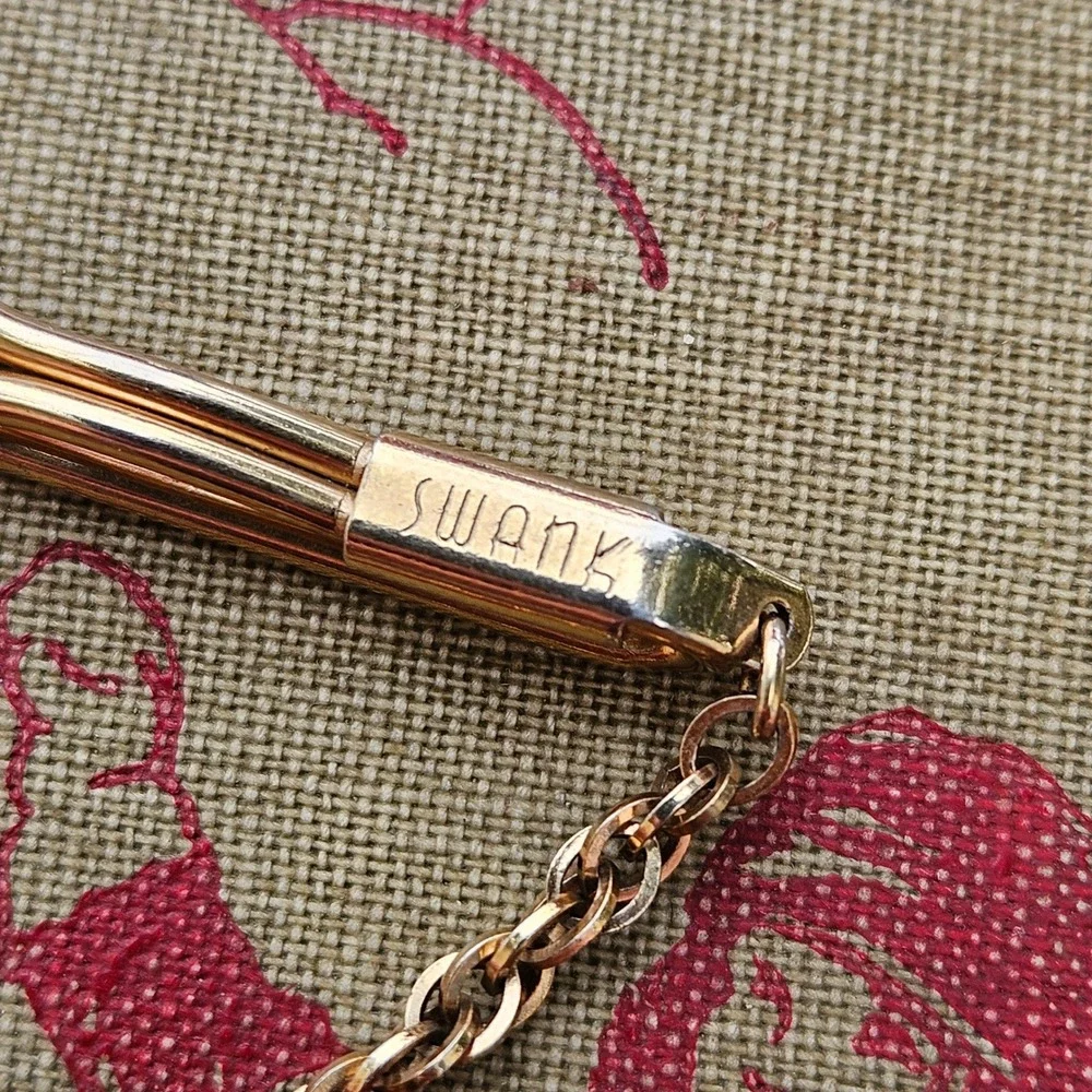 Swank Gold Tone Tie Clip with Rope Chain Vintage Mens Accessory